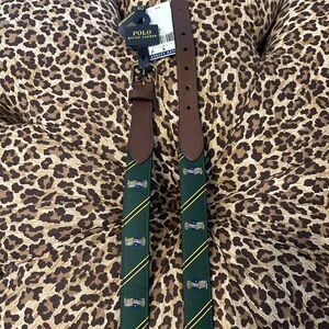 New Men's Ralph Lauren Green Polo Bear Brown Leather Ribbon Belt Size 40